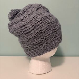 Cozy Handknit Wool Beanie in Gray/blue
